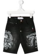 Philipp Plein Kids Printed Denim Shorts, Boy's, Size: 8 Yrs, Black