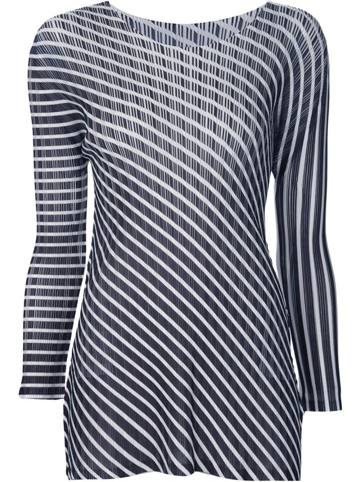 Pleats Please By Issey Miyake 'slant' Striped Top