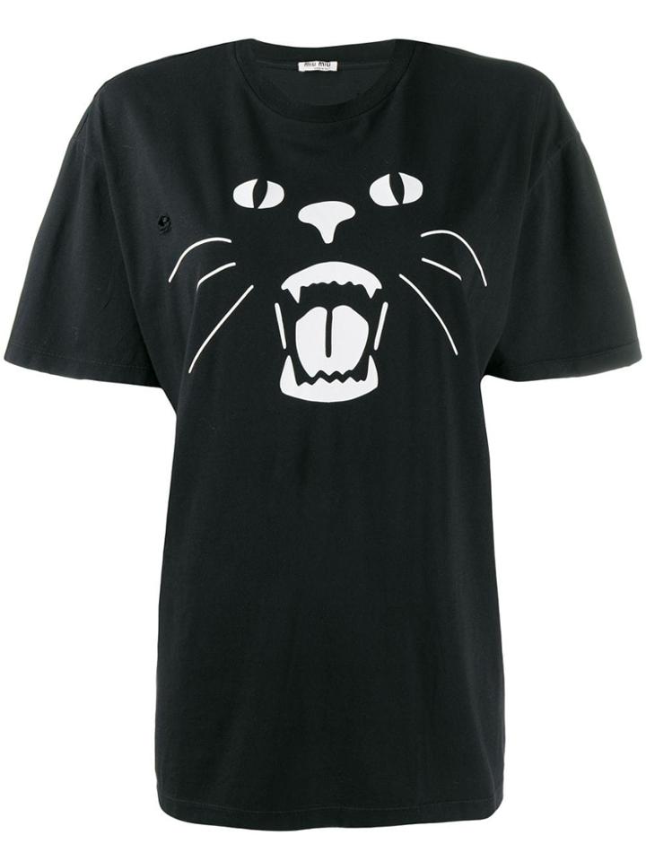 Miu Miu Meouw Meouw Printed T-shirt - Black