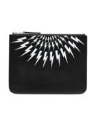 Neil Barrett Black And White Thunderbolt Leather Pouch Clutch