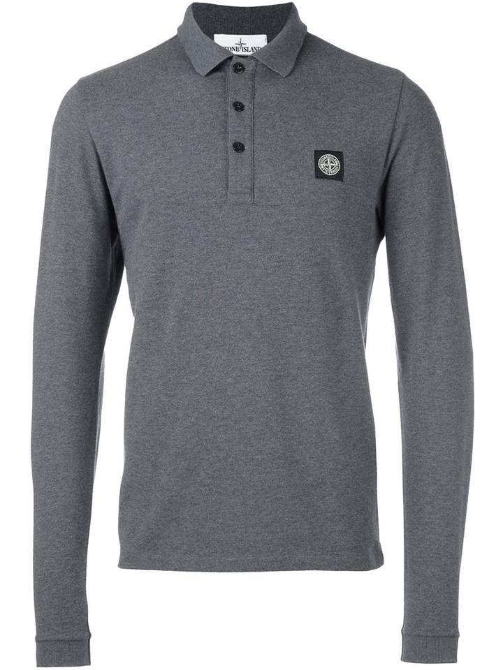Stone Island 'mm' Polo Shirt, Men's, Size: Large, Grey, Cotton/spandex/elastane