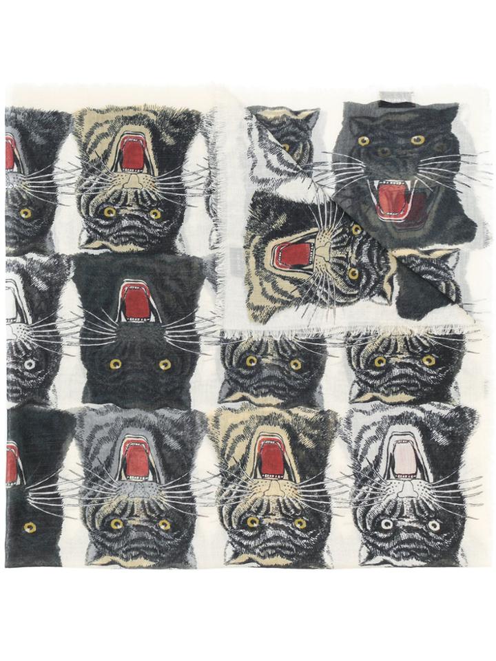 Gucci Tigers Face Print Scarf - Multicolour