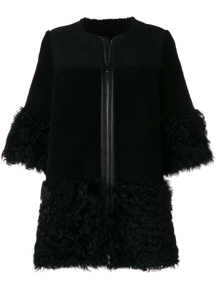Red Valentino Shearling Trim Coat - Black