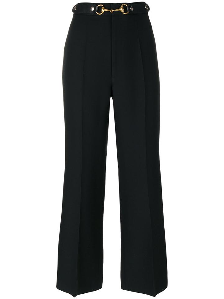 Gucci - Horsebit Cropped Trousers - Women - Silk/leather/polyester/wool - 44, Black, Silk/leather/polyester/wool