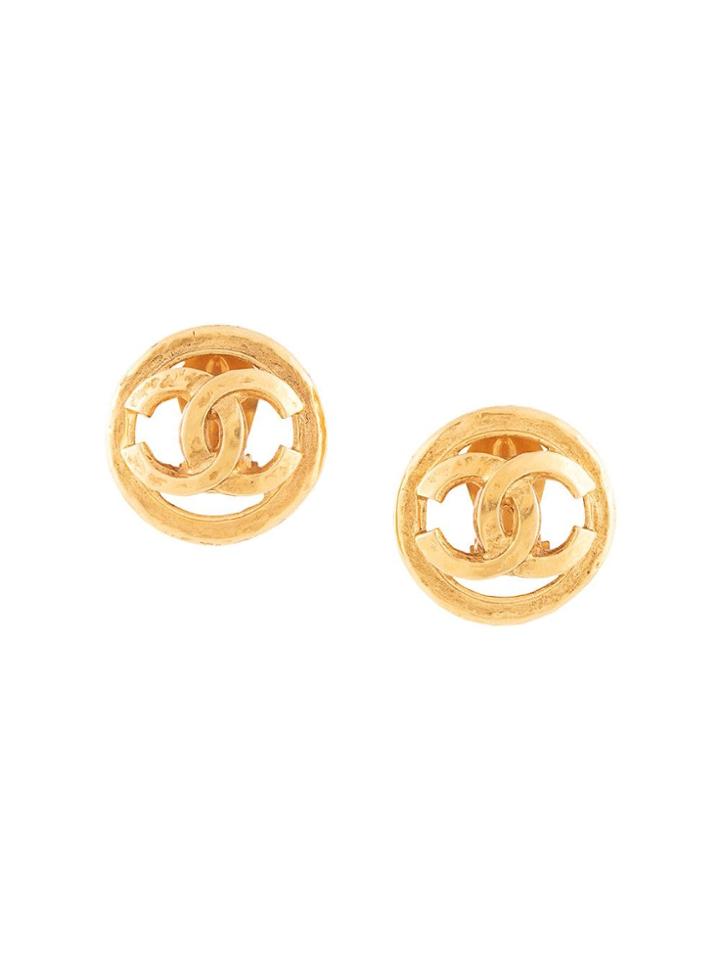 Chanel Vintage Round Cutout Cc Earrings - Gold