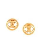 Chanel Vintage Round Cutout Cc Earrings - Gold
