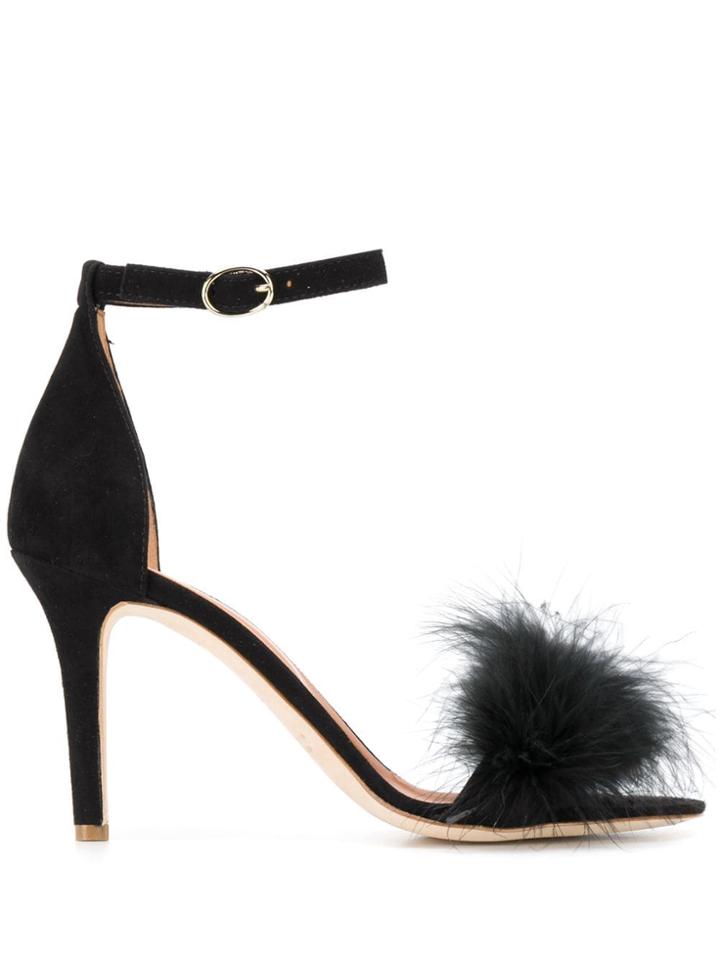 Via Roma 15 Feather Detail Sandals - Black