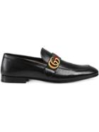 Gucci Black Gg Web Leather Loafers