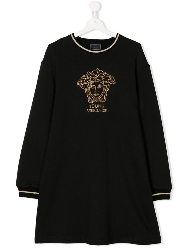 Young Versace Teen Medusa Rhinestone Dress - Black