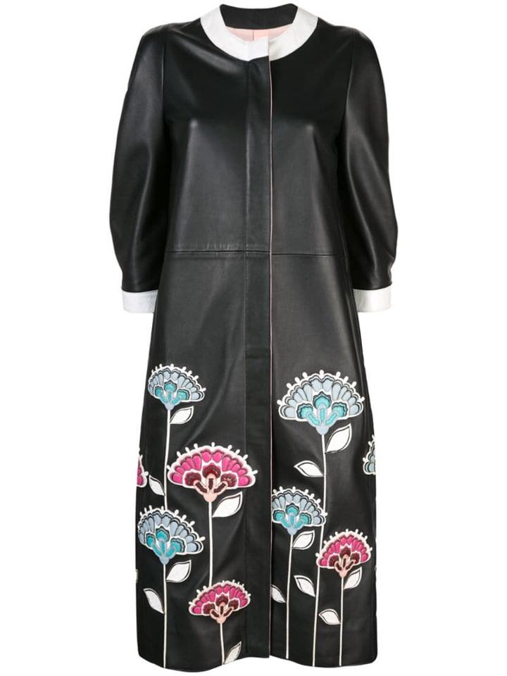 Carolina Herrera Embroidered Floral Coat - Black