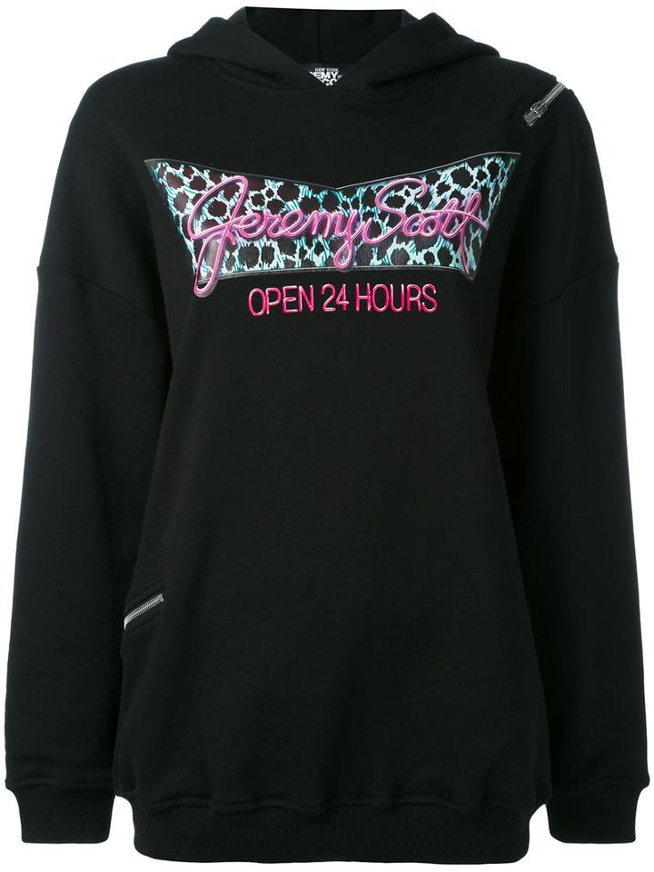 Jeremy Scott - Oversized Printed Hoodie - Women - Cotton - 42, Black, Cotton