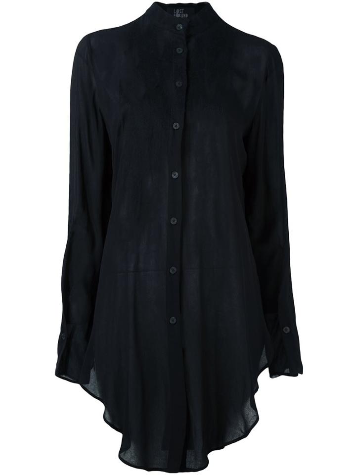 Lost & Found Ria Dunn Mandarin Collar Shirt, Women's, Size: Large, Black, Silk
