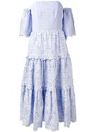 Erdem - Striped Off Shoulder Dress - Women - Silk/cotton - 10, Blue, Silk/cotton