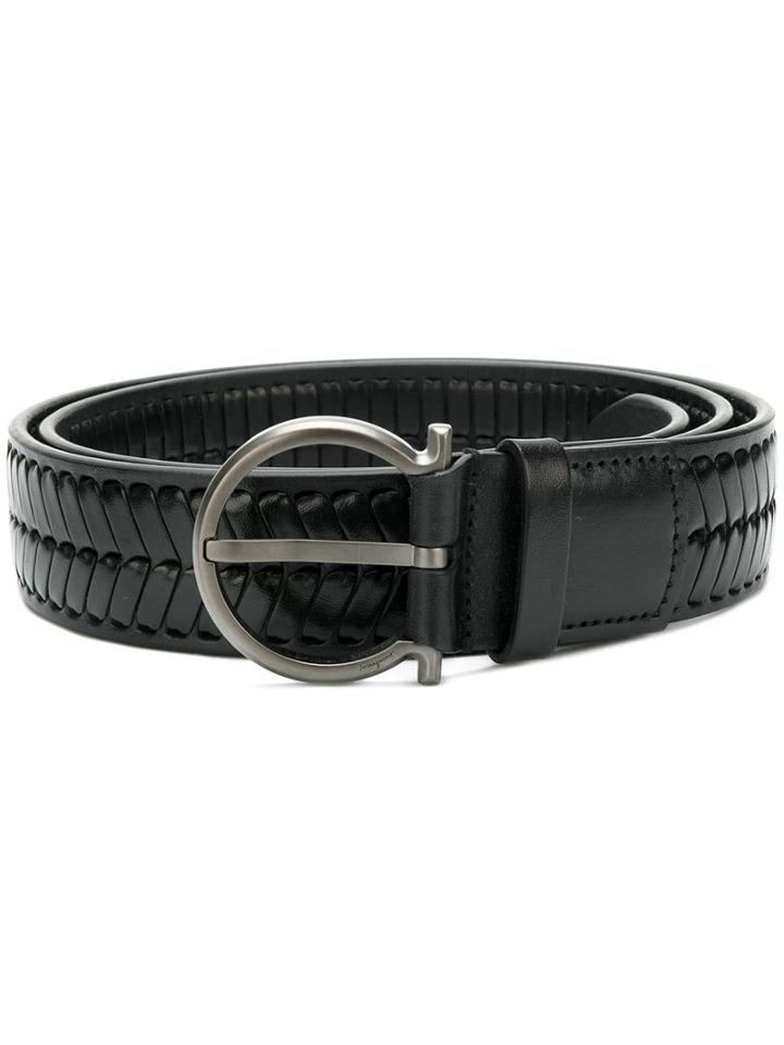Salvatore Ferragamo - Woven Gancio Belt - Men - Leather - 100, Black, Leather
