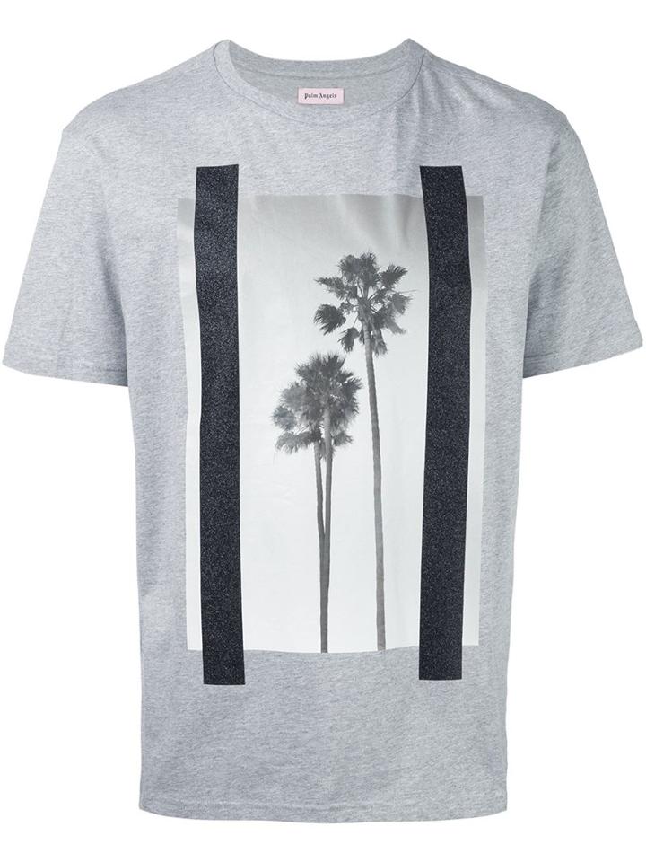 Palm Angels Palms Print T-shirt, Men's, Size: Large, Grey, Cotton