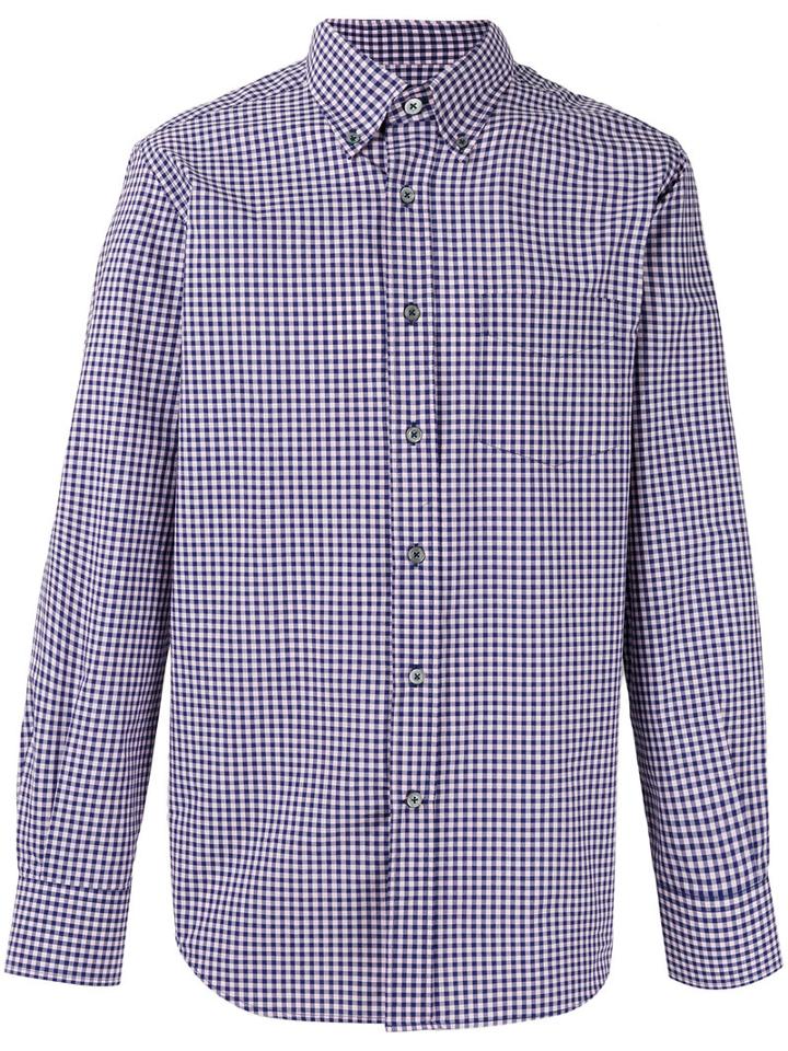Canali Checked Shirt, Men's, Size: Medium, Blue, Cotton