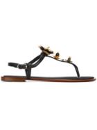 Dolce & Gabbana Embellished Flat Sandals, Women's, Size: 41, Black, Leather/silk