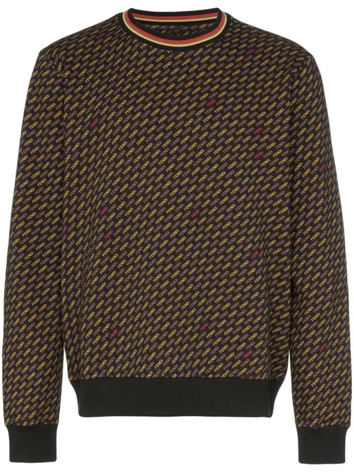 Fendi Diagonal Logo Print Ribbed Trim Jumper - Black