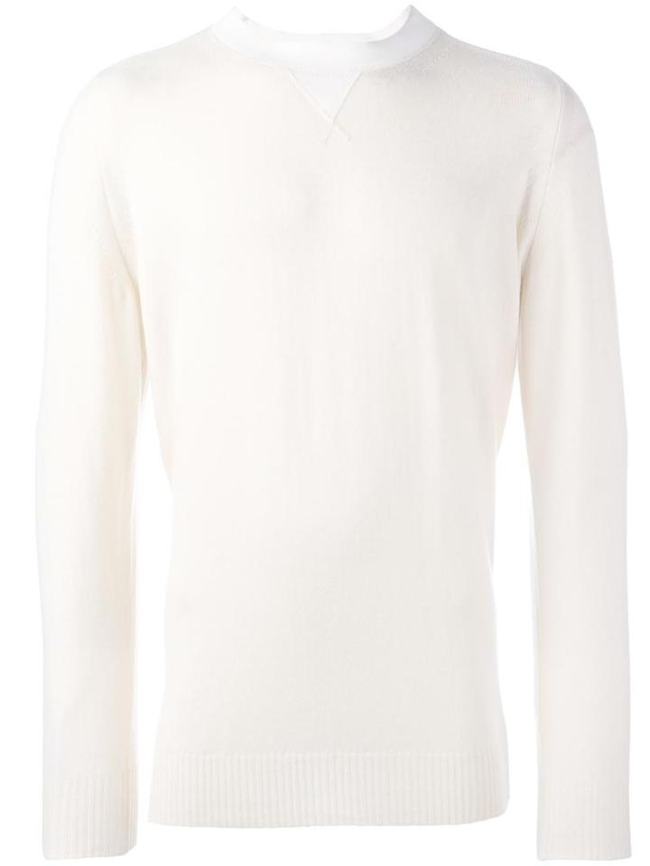 Sacai Classic Crew Neck Jumper, Men's, Size: 4, White, Cotton/cashmere/wool