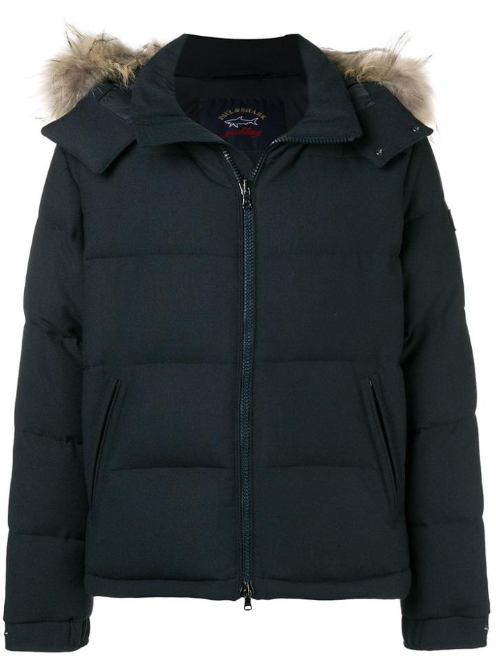 Paul & Shark Fur Trim Hood Padded Coat - Blue