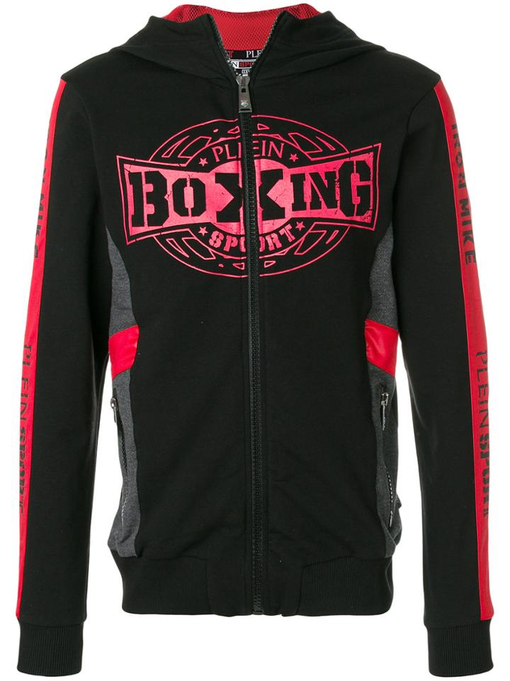 Plein Sport Boxing Print Zipped Hoodie - Black