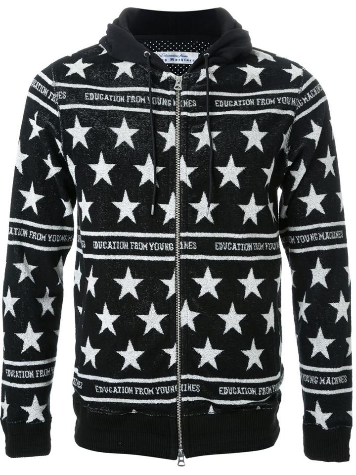 Education From Youngmachines Star Pattern Zip Up Hoodie, Men's, Size: 2, Black, Cotton/polyester