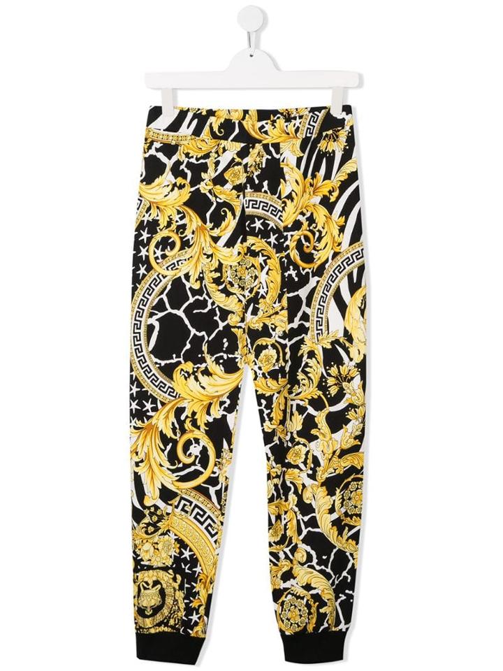 Young Versace Teen Baroque Print Trousers - Black