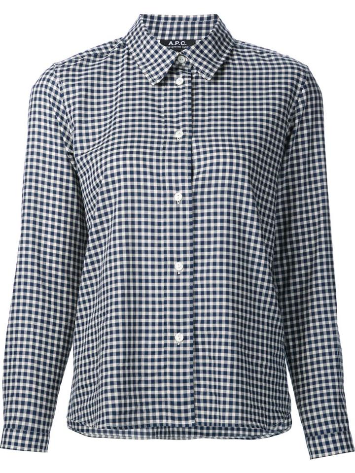 A.p.c. Long Sleeve Checked Shirt, Women's, Size: 40, Blue, Cotton
