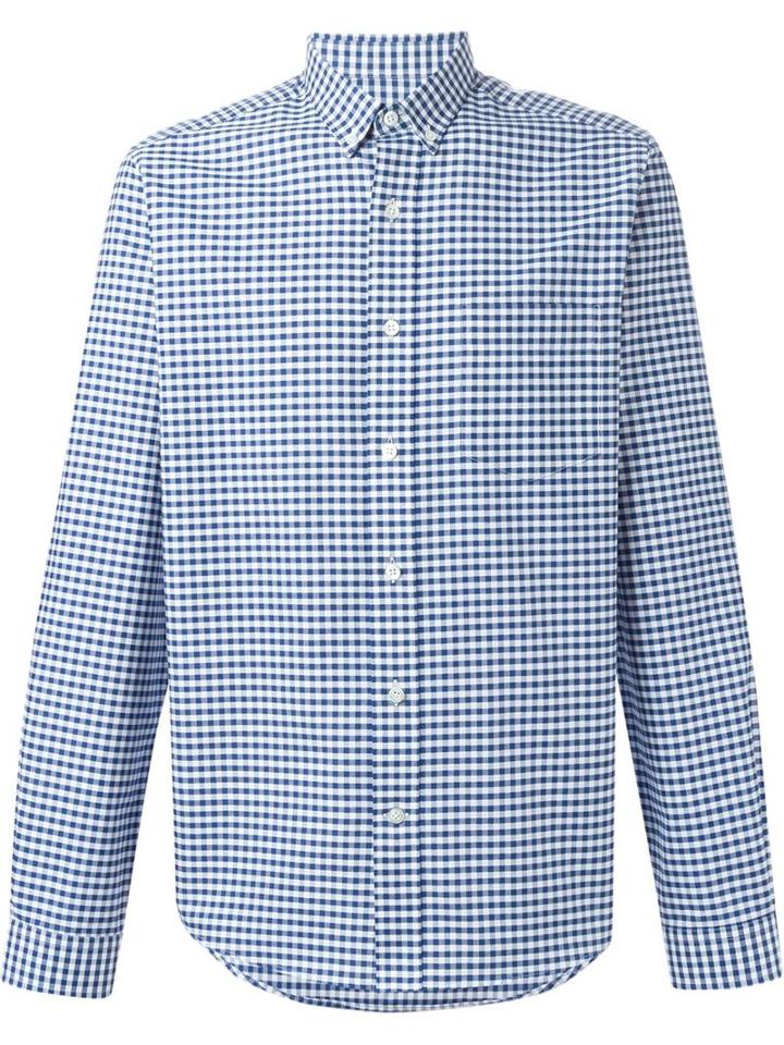 Ami Alexandre Mattiussi Gingham Check Shirt, Men's, Size: 43, Blue, Cotton