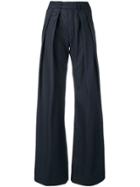 Matthew Adams Dolan Front Pleats Flared Trousers - Blue