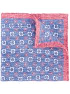 Eleventy Floral Pattern Pocket Square, Men's, Blue, Linen/flax