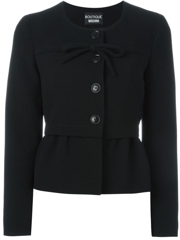 Boutique Moschino Front Bow Peplum Jacket, Women's, Size: 40, Black, Polyester/acetate/virgin Wool