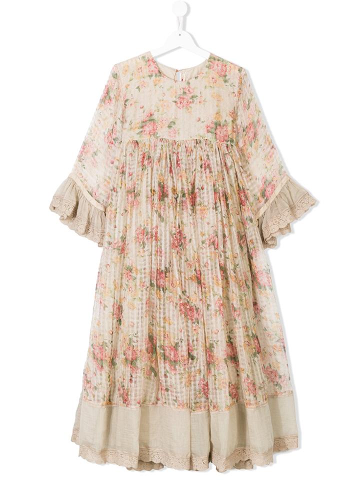 Pero Kids Teen Floral Print Flared Dress - Nude & Neutrals