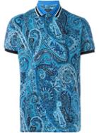 Etro Paisley Print Polo Shirt, Men's, Size: M, Blue, Cotton