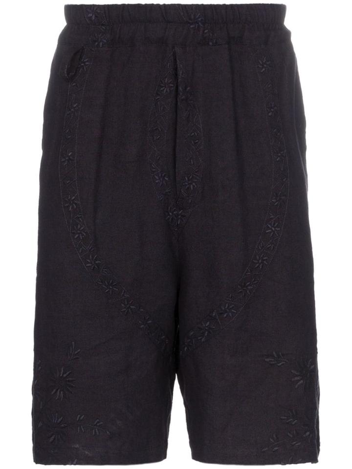 By Walid Lorenzo 1920s Embroidered Linen Shorts - Blue