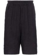 By Walid Lorenzo 1920s Embroidered Linen Shorts - Blue