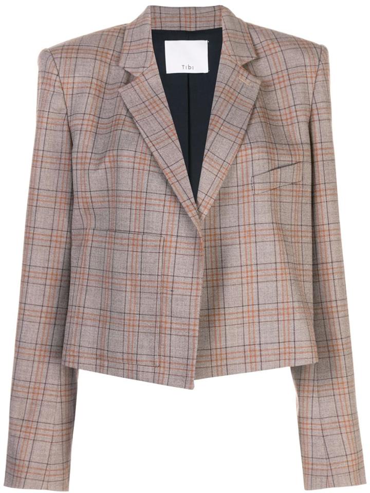 Tibi James Check Cropped Jacket - Brown