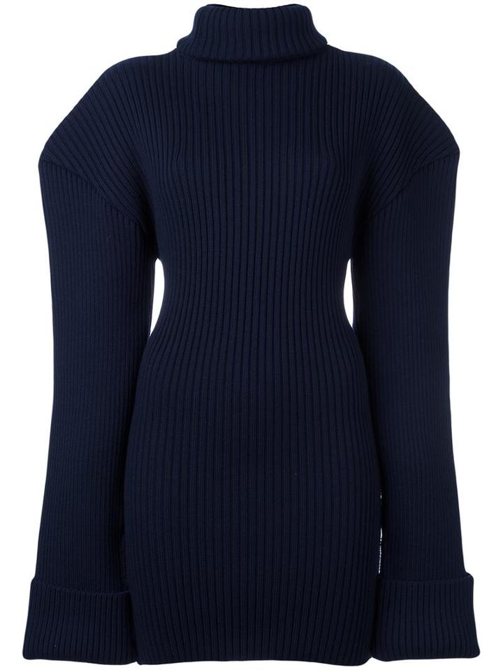 Jacquemus Structured Shoulder Knitted Dress, Women's, Size: 38, Blue, Wool