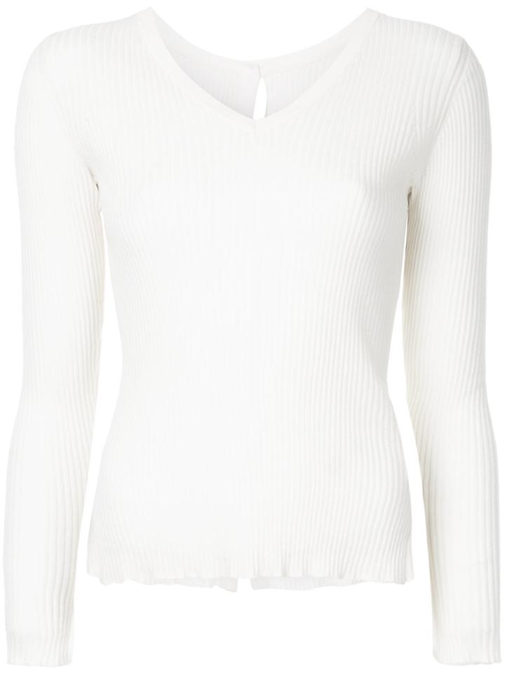 Estnation V-neck Ribbed Top - White