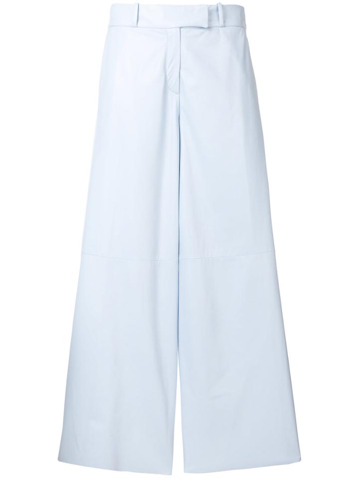 Drome Wide Leg Cropped Leather Trousers - Blue