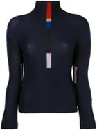 Issey Miyake Cauliflower Stripes Detail Turtleneck Jumper, Women's, Blue, Polyester