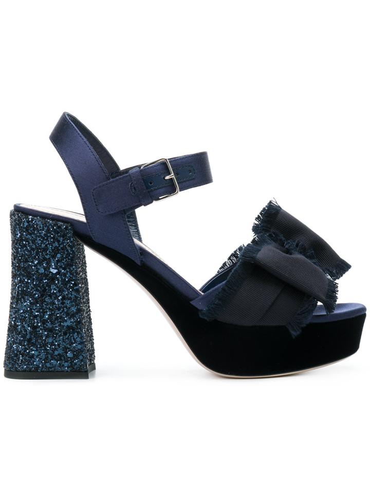 Miu Miu Glitter Heel Bow Sandals - Blue