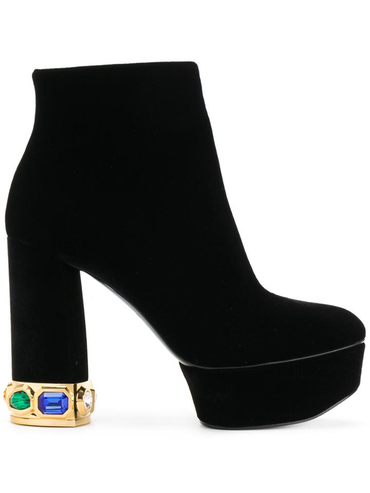 Casadei Crystal-embellished Platform Boots - Black