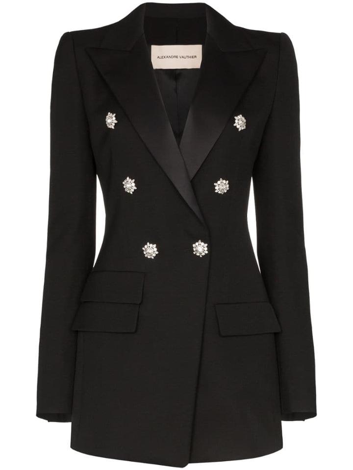 Alexandre Vauthier Double-breasted Crystal Detail Blazer - Black