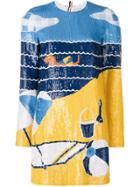 Thom Browne Sequin Beach Scene Shift Dress - Blue