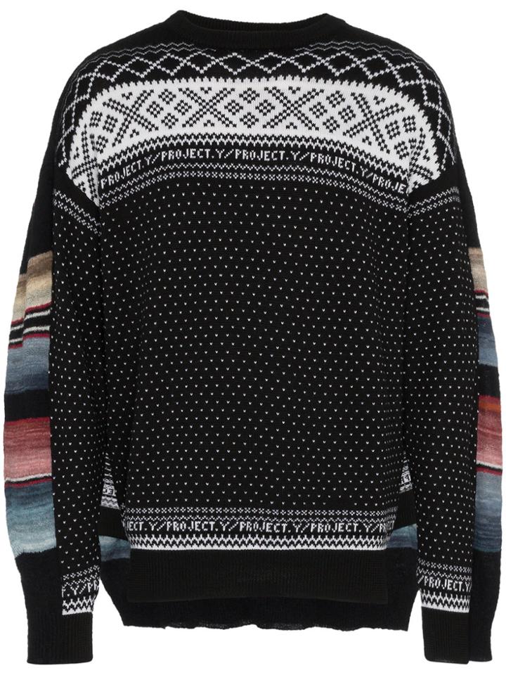 Y / Project Norwegian Panelled Knit Wool Jumper - Black