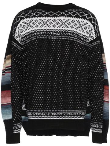 Y / Project Norwegian Panelled Knit Wool Jumper - Black