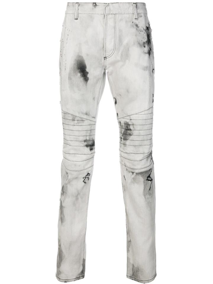 Balmain Bleached Biker Jeans - Grey