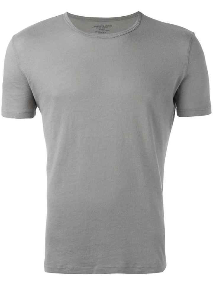 Majestic Filatures Plain T-shirt, Men's, Size: Medium, Grey, Cotton/cashmere