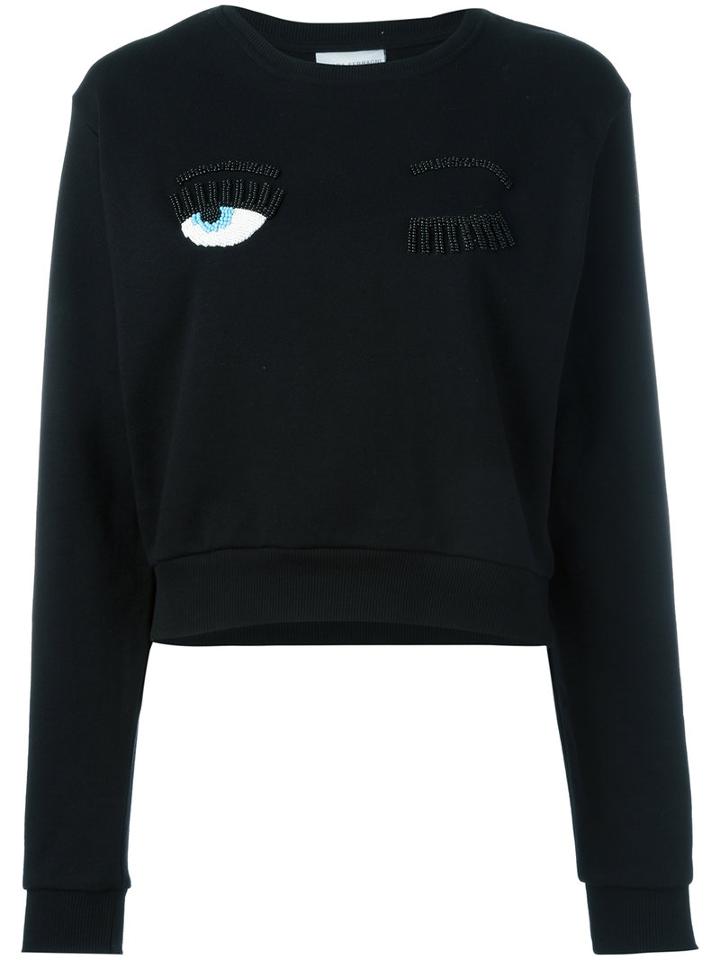 Chiara Ferragni - Wink Patches Sweatshirt - Women - Cotton/acrylic - Xs, Black, Cotton/acrylic